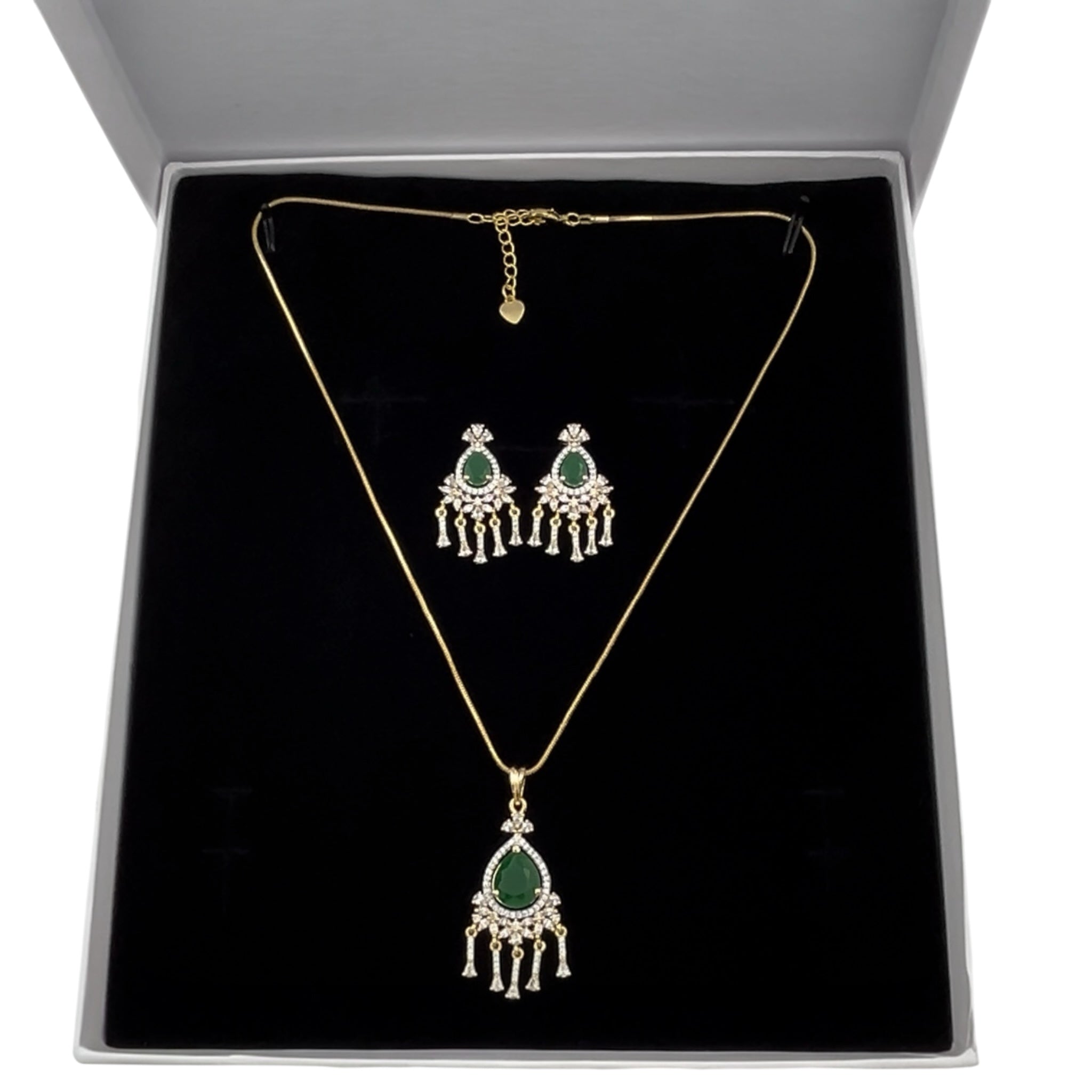 Lavish Giftz Cubic Zirconia Delicate Pendant Set With Two-Tone Plating - Green