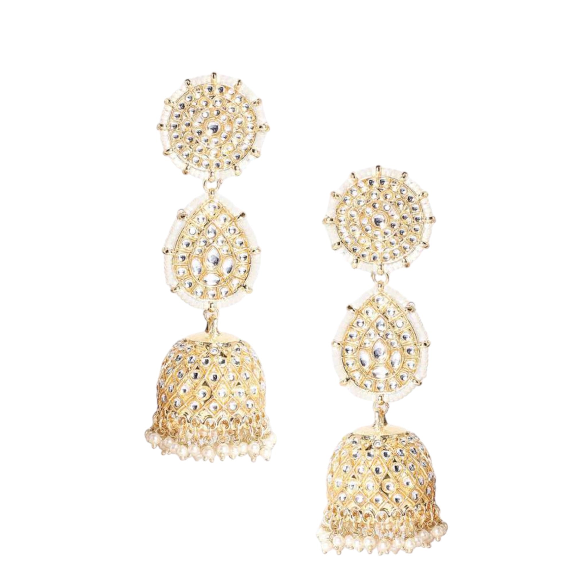 Lavish Giftz Gold Plated Modern Kundan Pearl Jhumkas Earrings