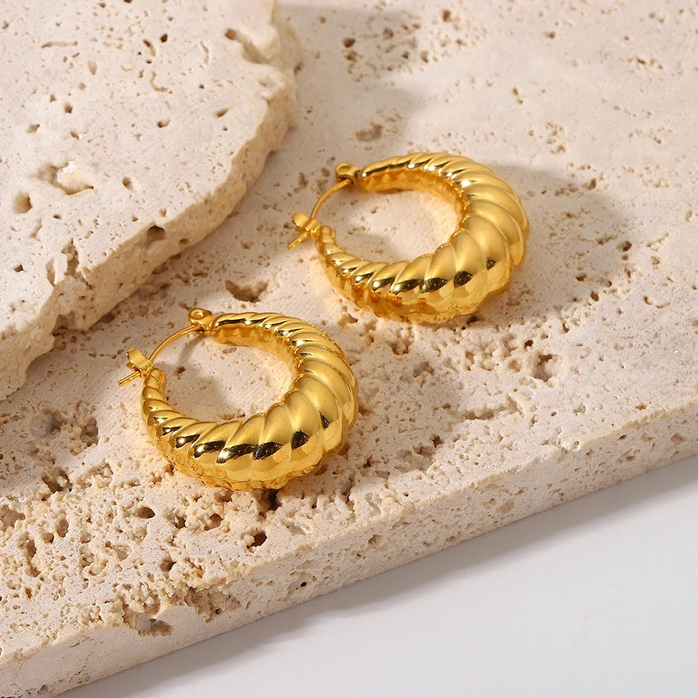 Lavish Giftz Golden Croissant Delight Hoop Earrings