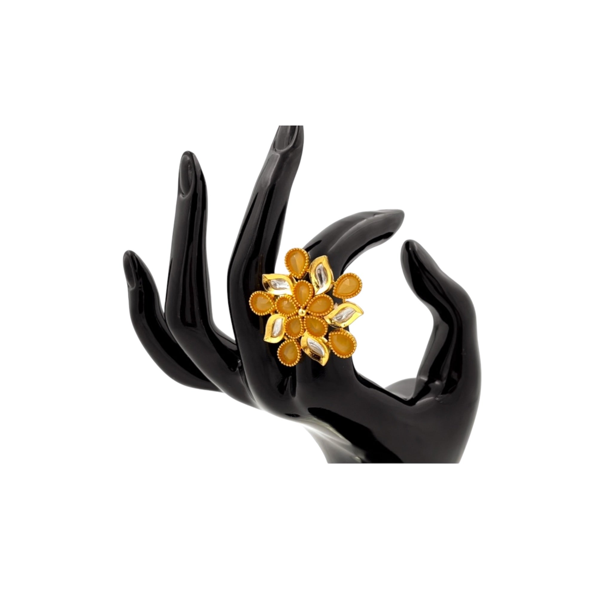 Lavish Giftz Gold-Plated Adjustable Kundan Handcrafted Orange Statement Finger Ring