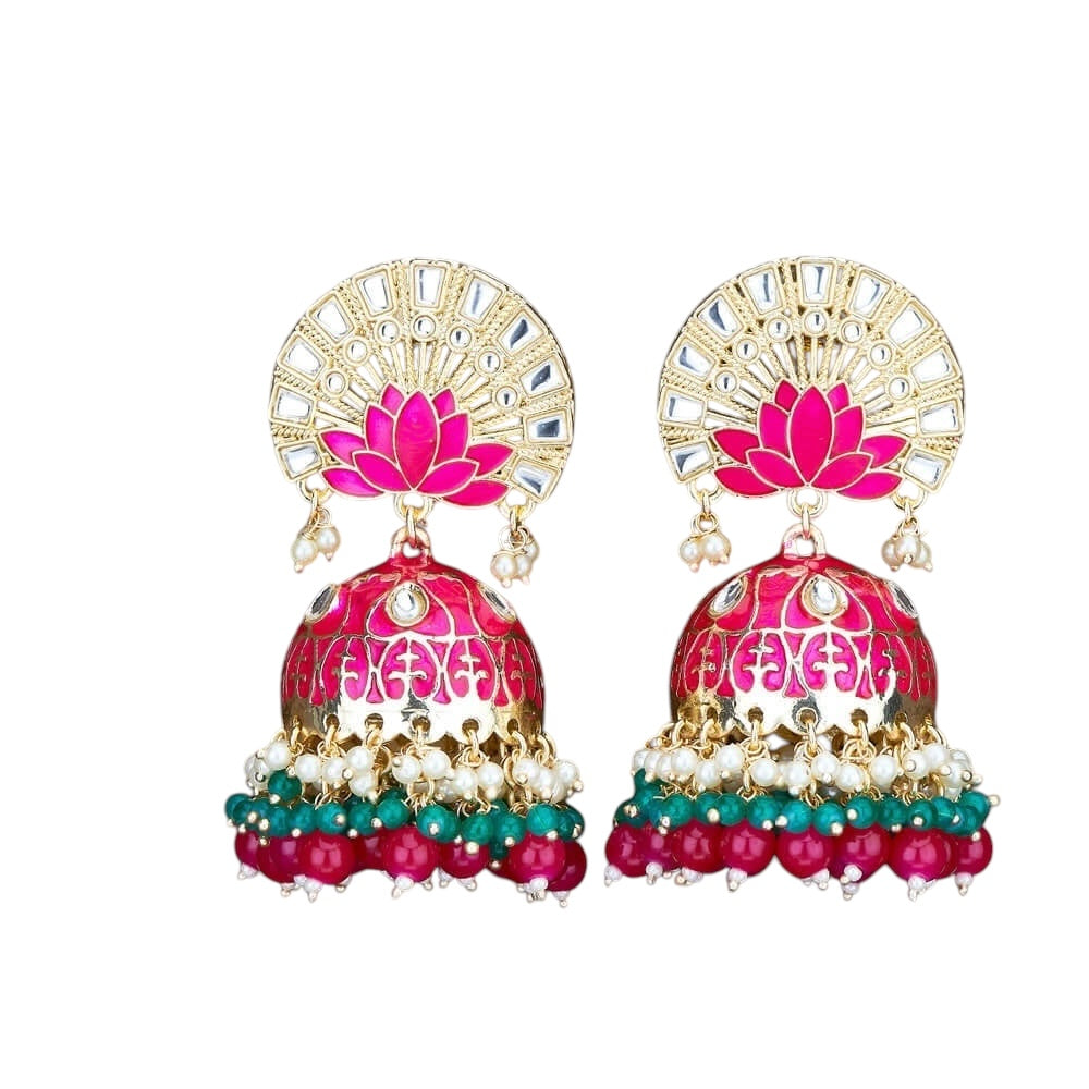 Lavish Giftz Gold Plated Indo Western Meenakari Jhumki Earrings