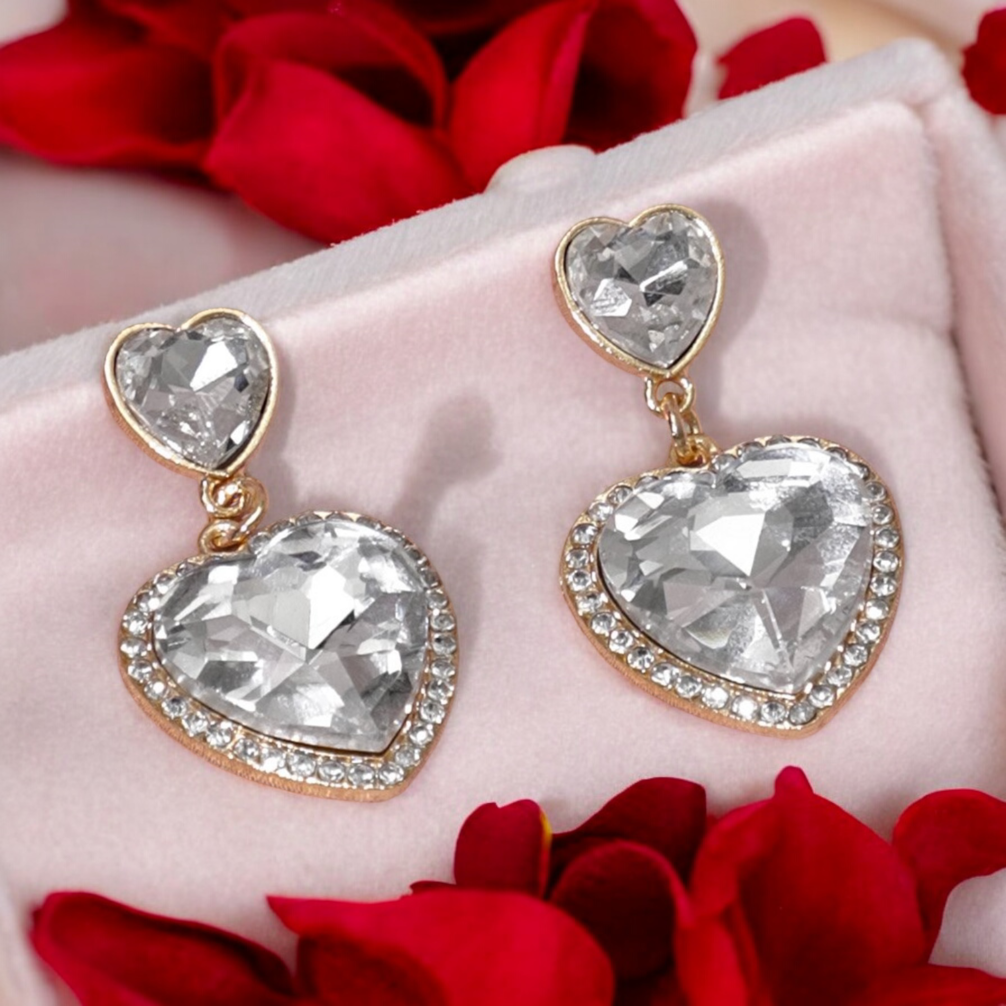 Lavish Giftz 18k Gold Plated Zircon Heart Shaped Drop Earrings