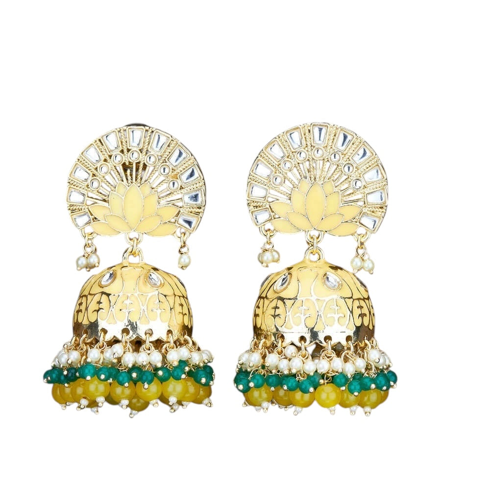 Lavish Giftz Gold Plated Indo Western Meenakari Jhumki Earrings