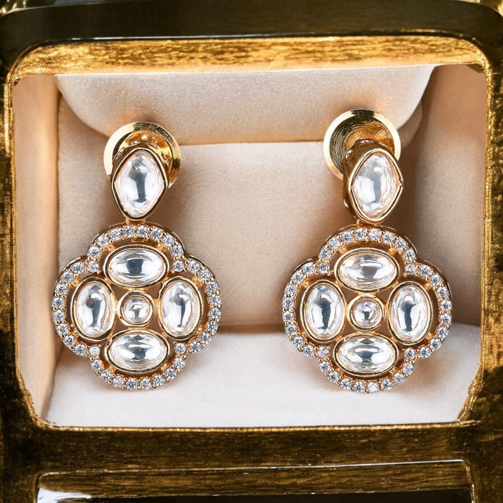 Lavish Giftz Kundan Delicate Gold Plated Cubic Zirconia Earrings