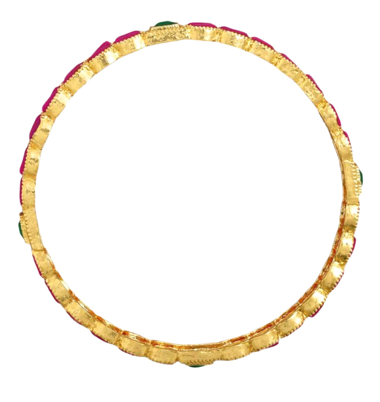 Lavish Giftz Set Of 4 18k Gold Plated Pink and Green Stone Studded Bangles