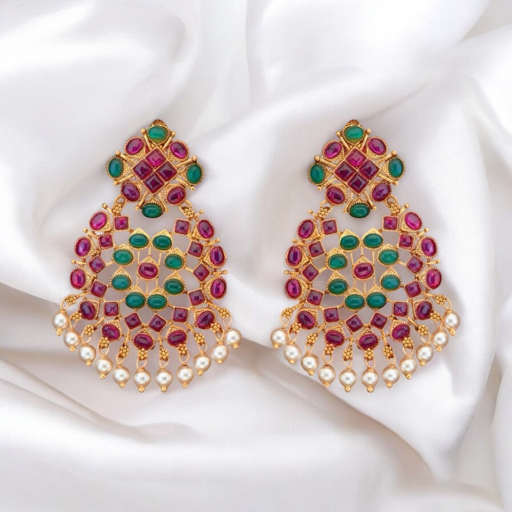 Lavish Giftz Gold Plated Ruby Green Classic Earrings