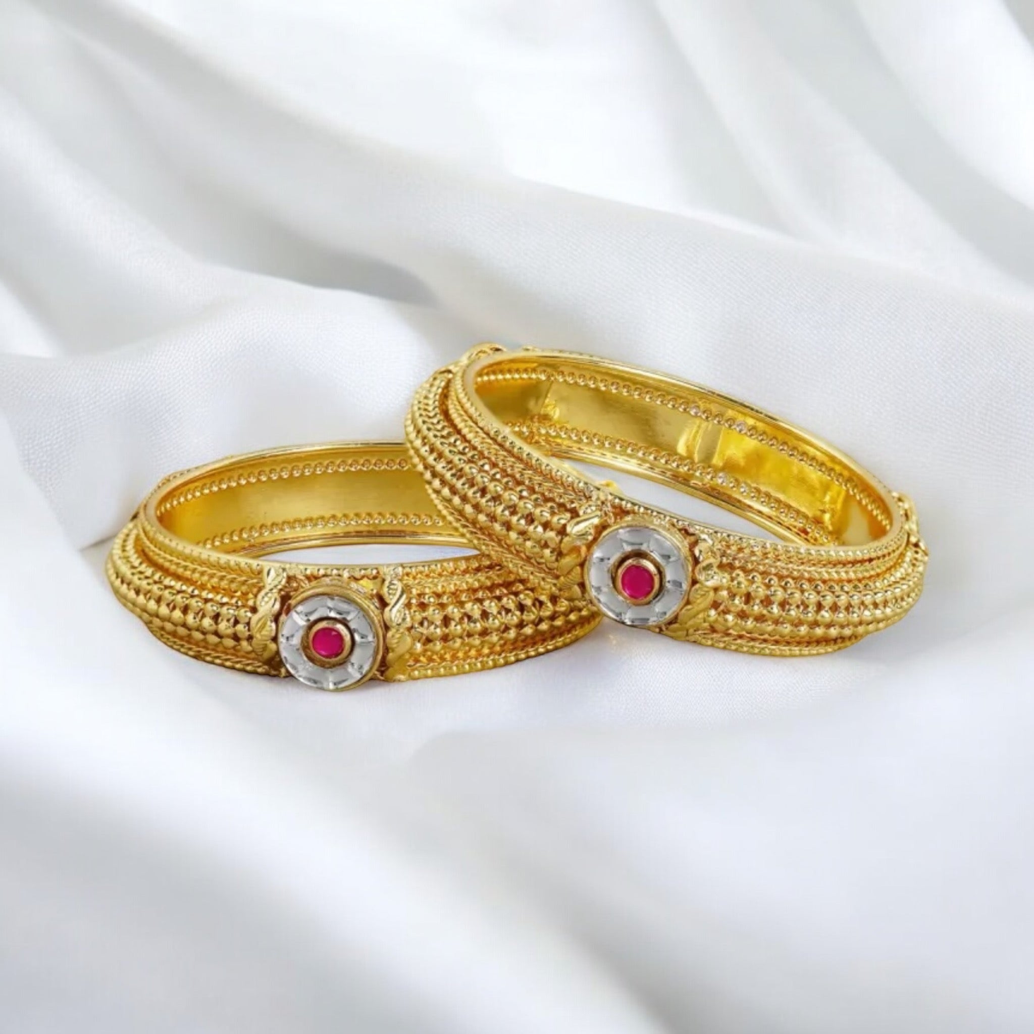 Lavish Giftz Set Of 2 24K Gold-Plated Stond Studded Handcrafted Bangles