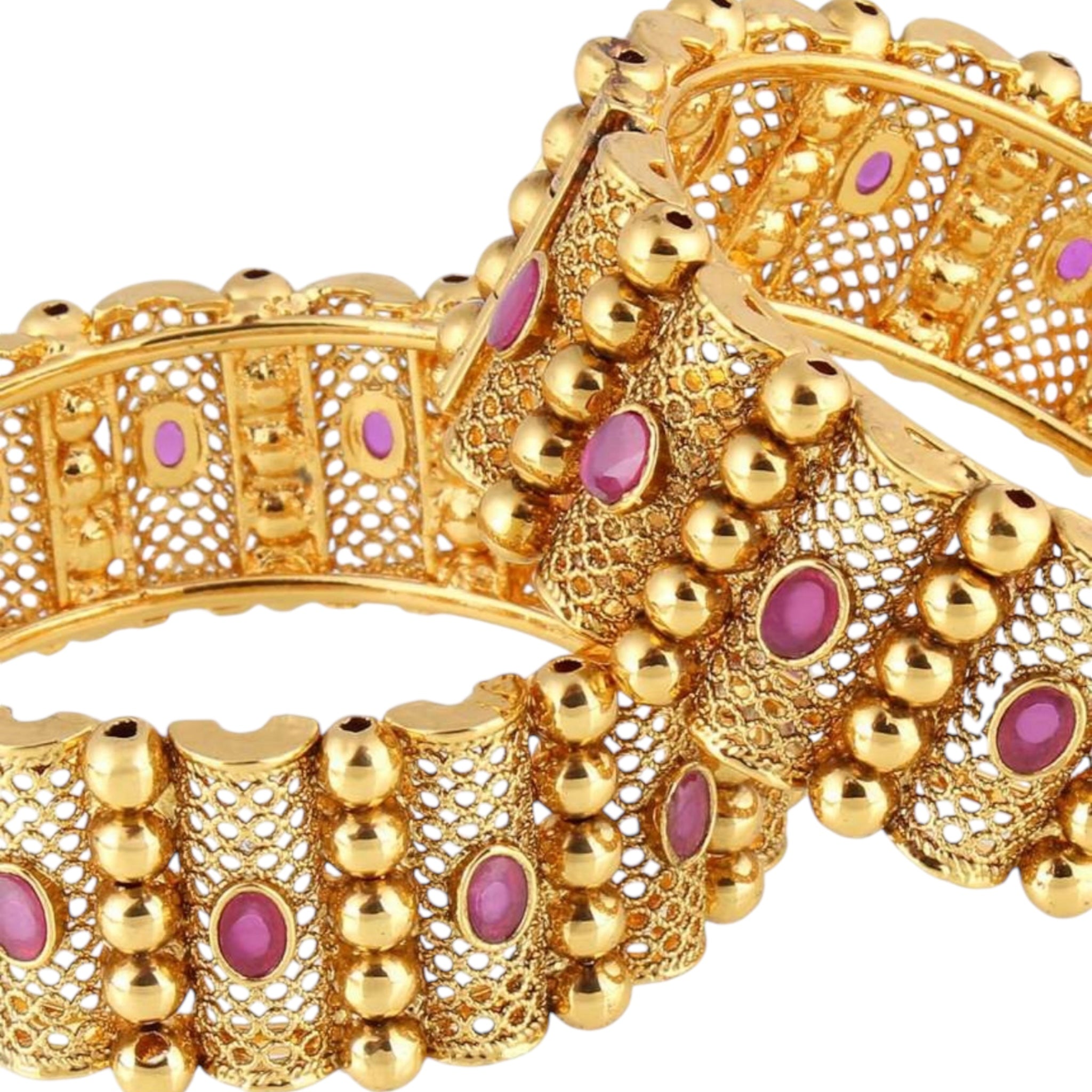 Lavish Giftz Set Of 2 24k Gold Plated Handcrafted Stone Studded Bangles