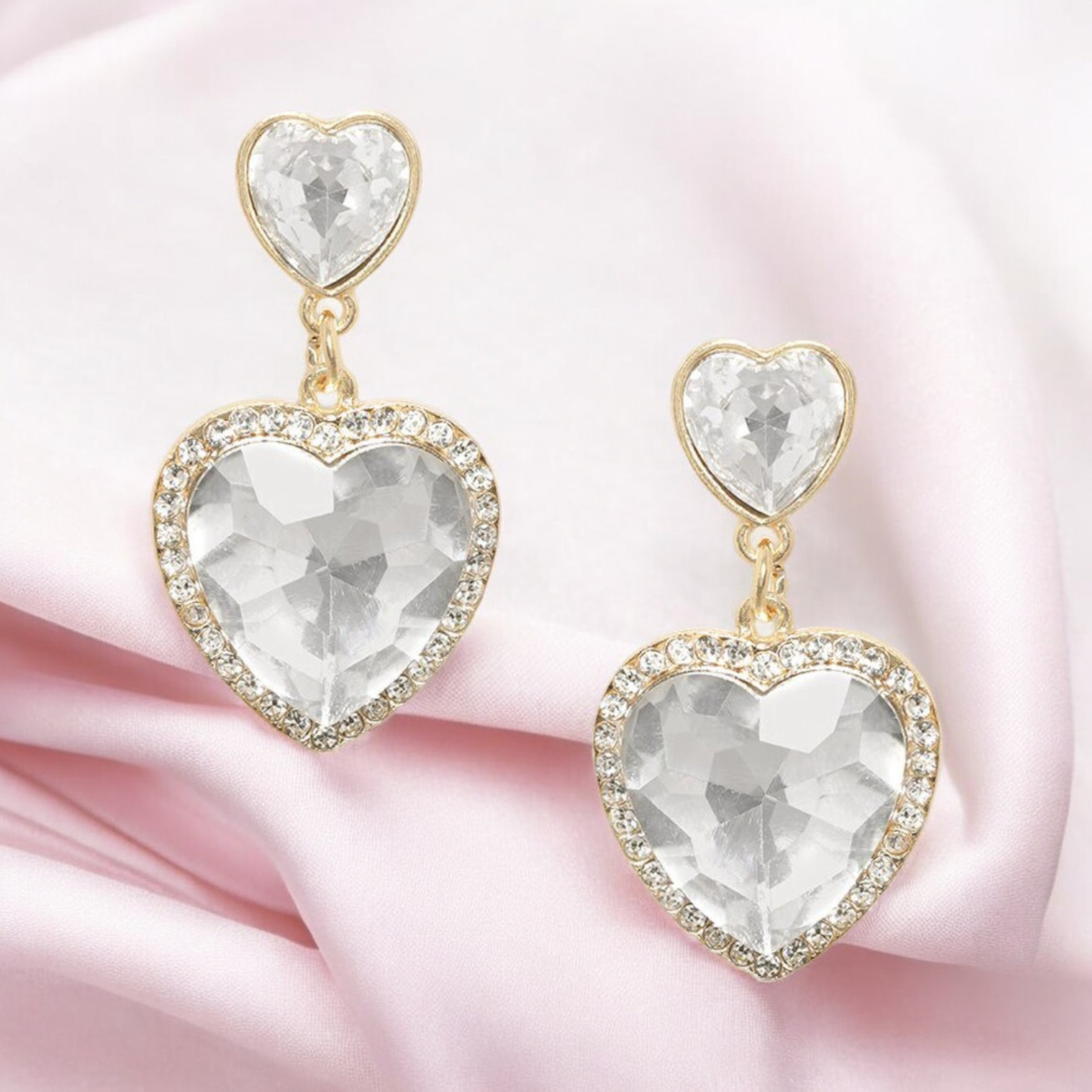 Lavish Giftz 18k Gold Plated Zircon Heart Shaped Drop Earrings