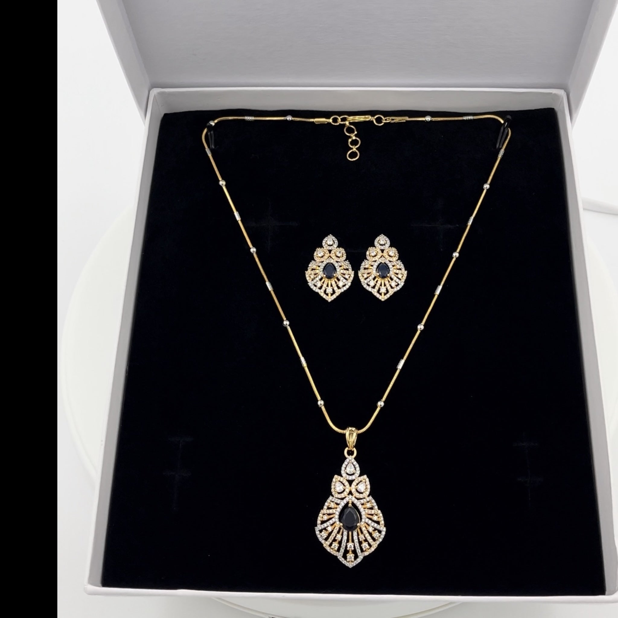 Celeste American Diamond Blue Pendant Set With 2 Tone Plating