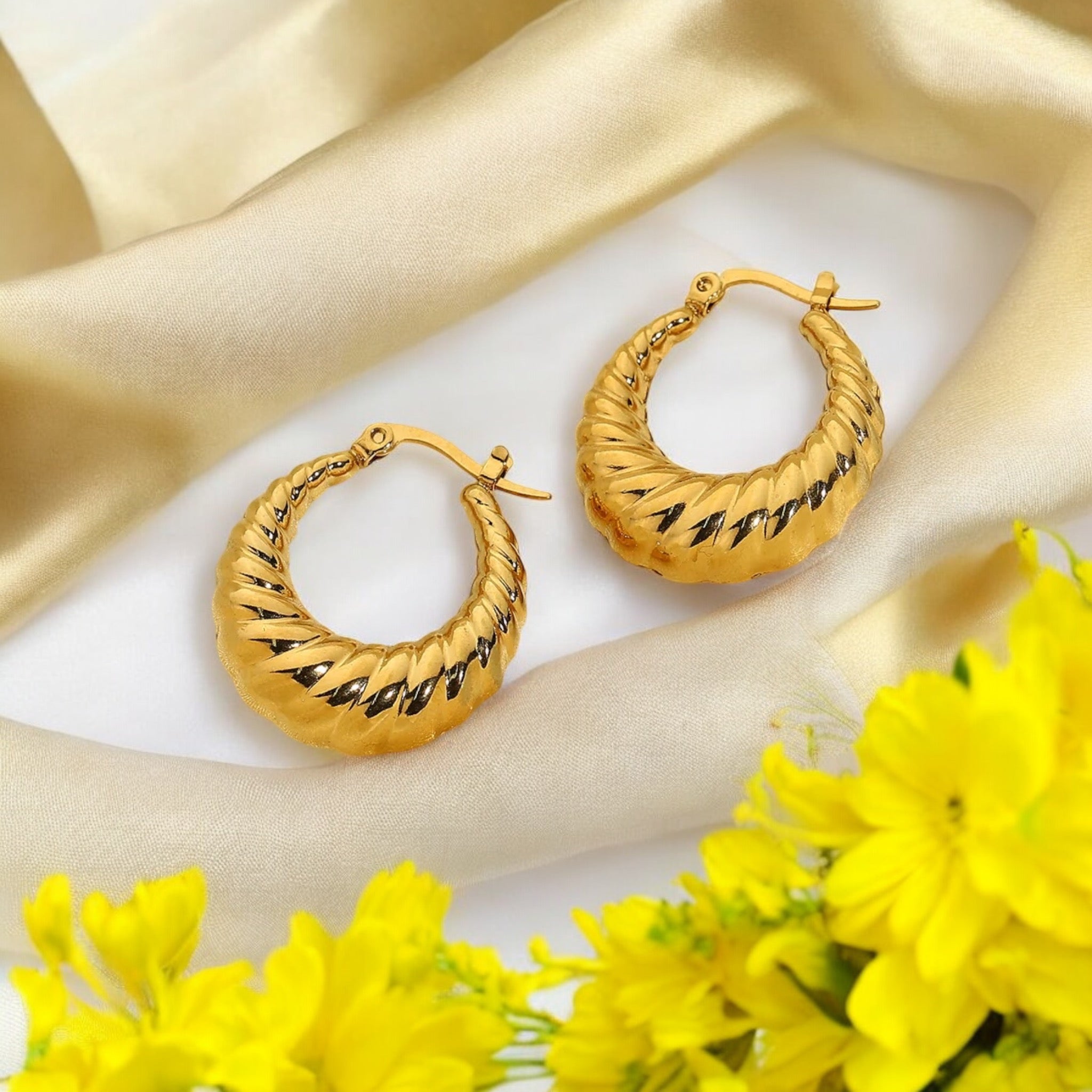 Lavish Giftz Golden Croissant Delight Hoop Earrings