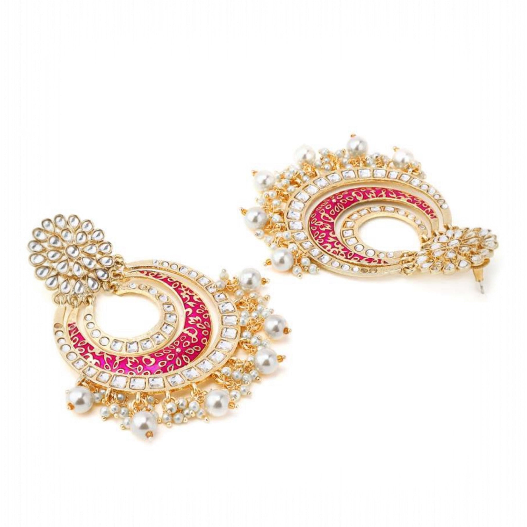 Lavish Giftz 18k Gold Plated Pink Enamelled Meenakari Chandbalis Earrings