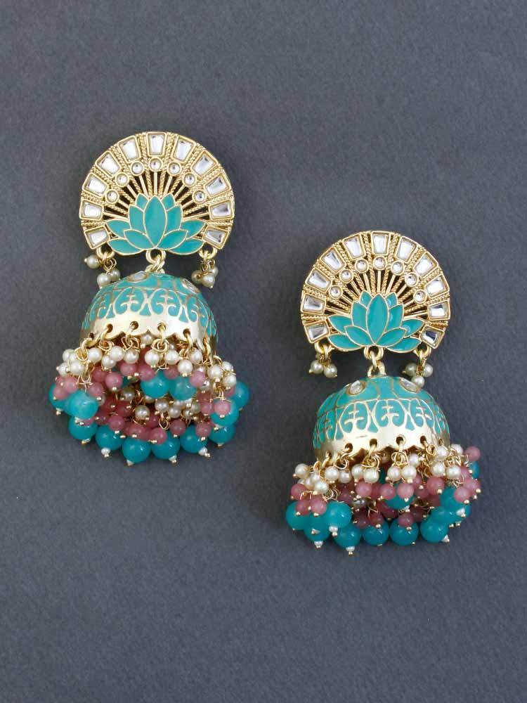 Lavish Giftz Gold Plated Indo Western Meenakari Jhumki Earrings