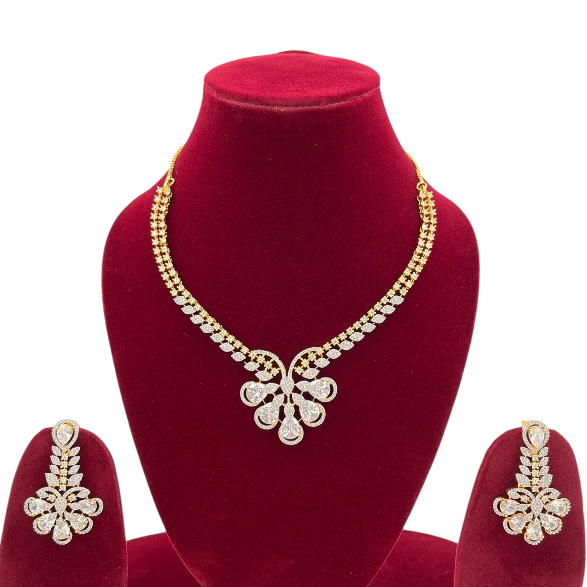 Lavish Giftz Gold Plated Aura White Cubic Zirconia Handcrafted Necklace Set