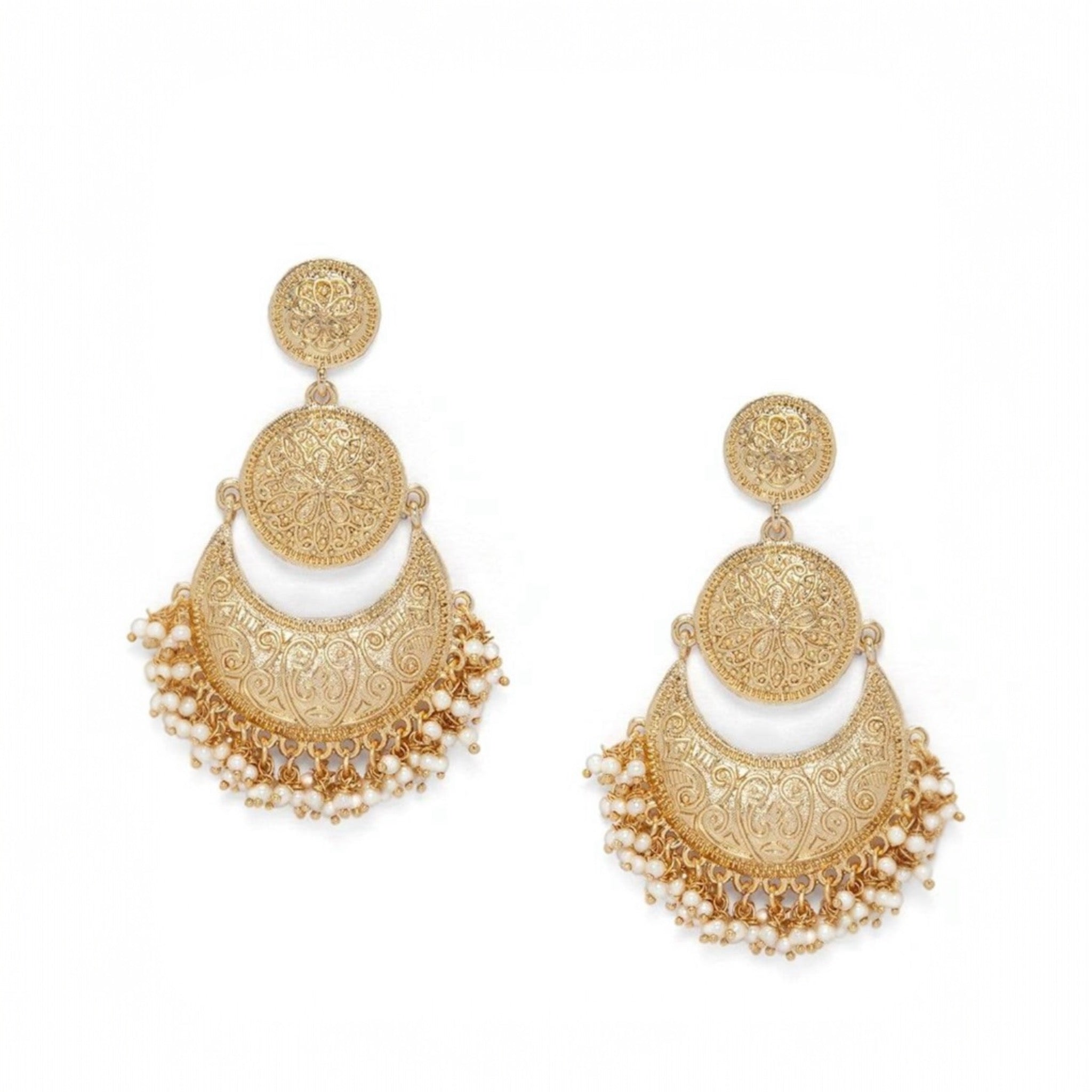 Lavish Giftz Gold Plated Pearl Contemporary Chandbali Earrings