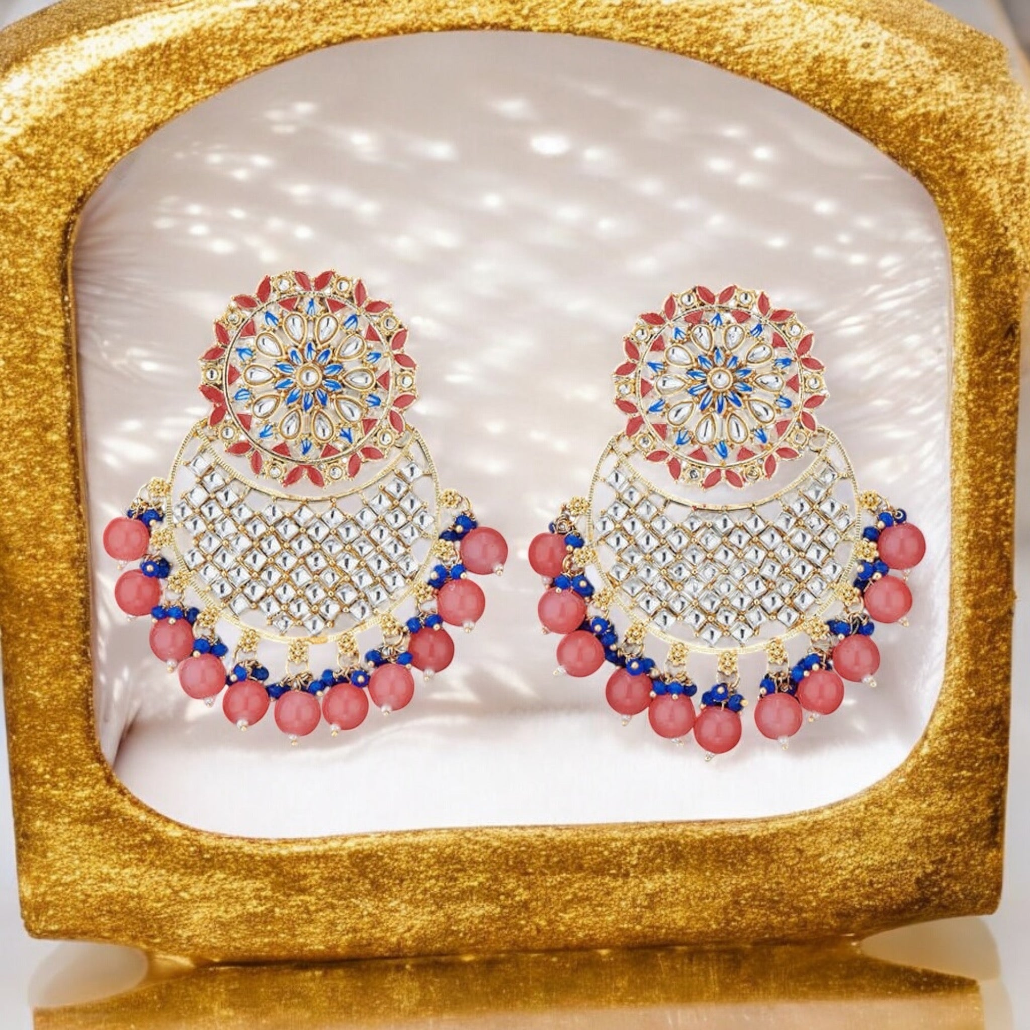 Lavish Giftz Indo Western Meenakari Earrings With Gold Plating - Pink