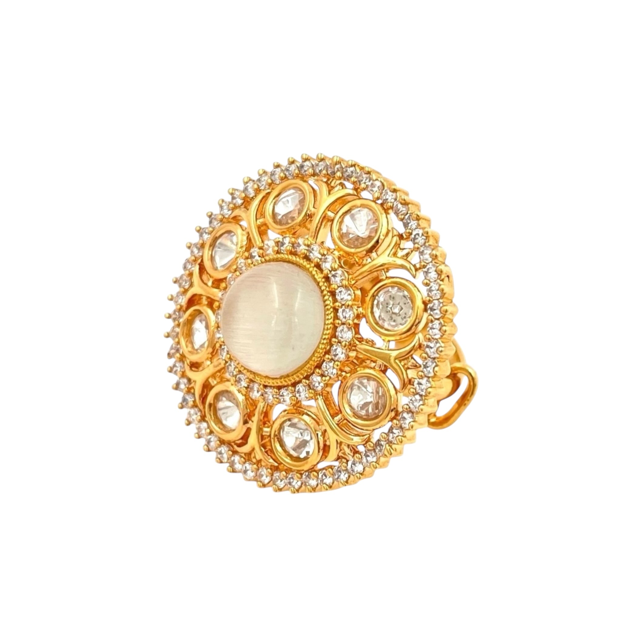 Lavish Giftz Gold-Plated Classic Kundan Adjustable Kundan Stone Studded Handcrafted Finger Ring