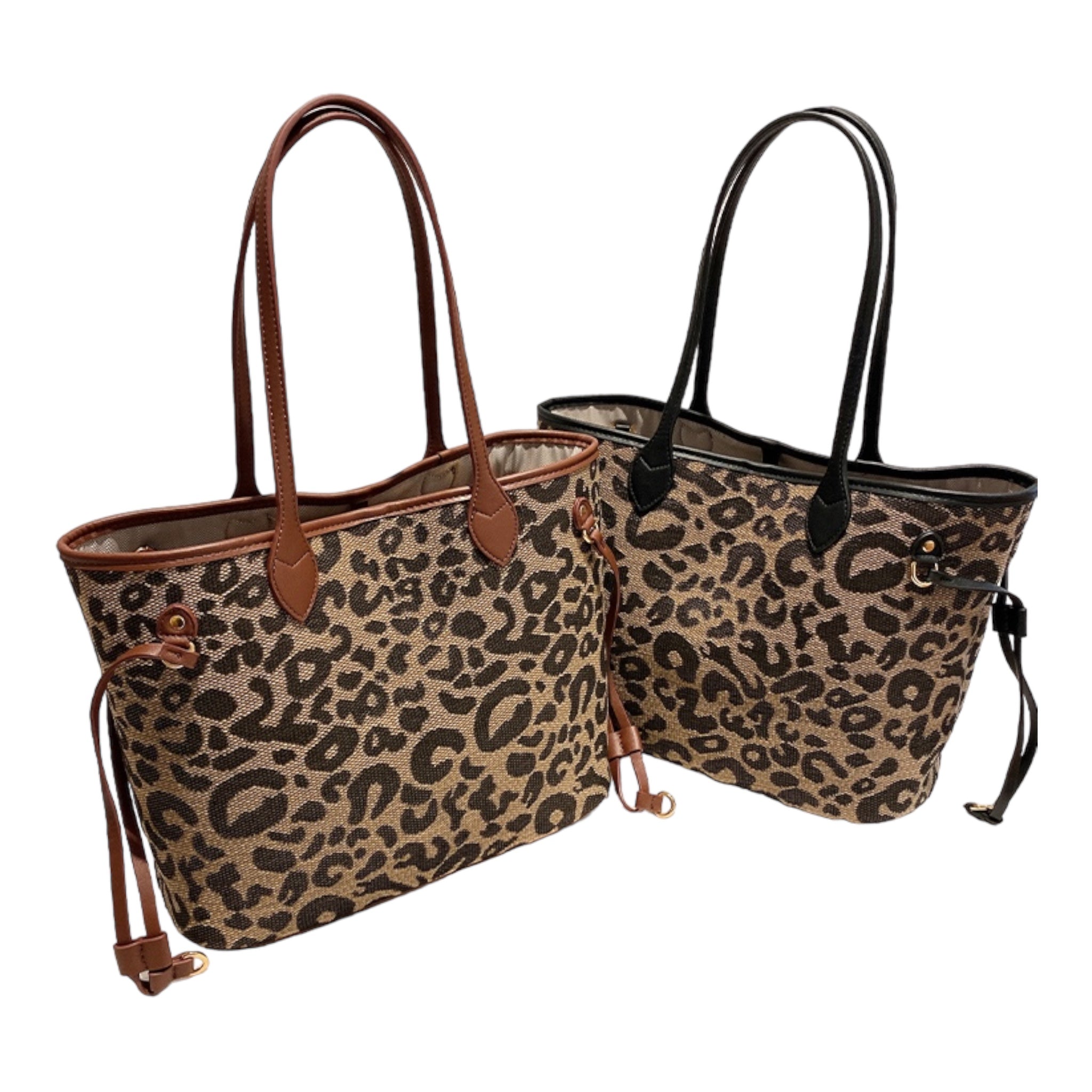 Leopard Print Oversized Canvas Black Tote Bag