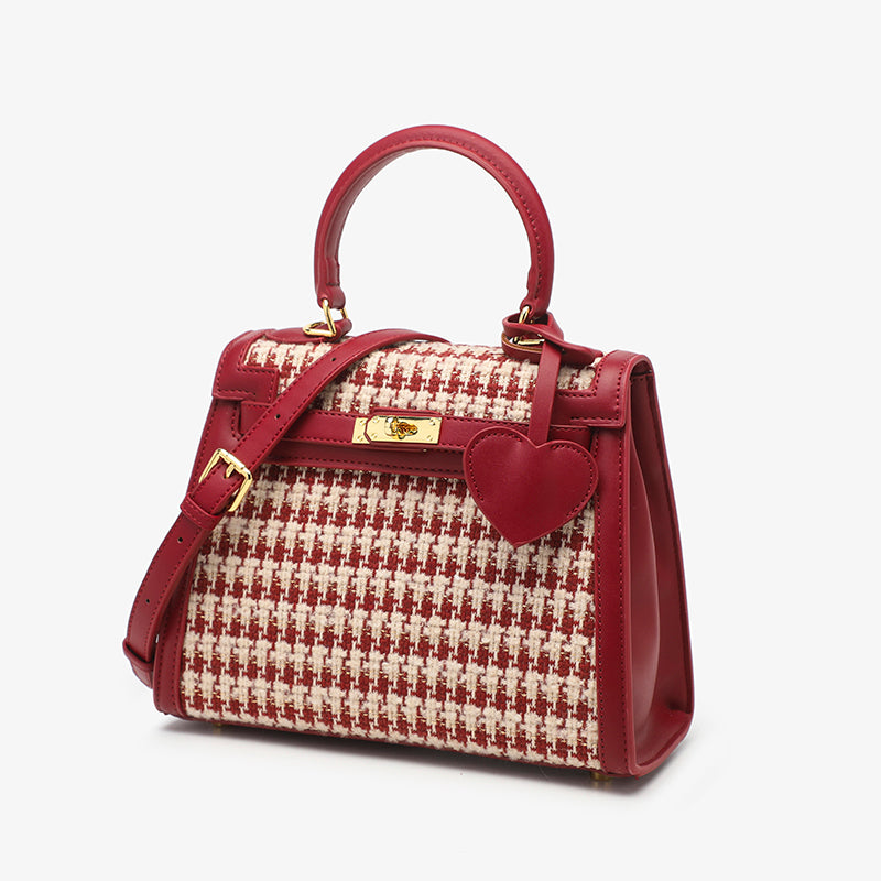 Fabric Textured Red Designer Handbag