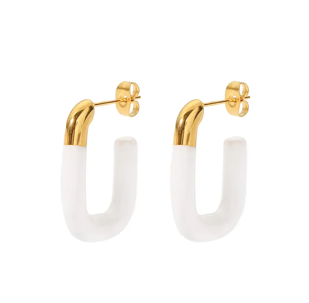 Nova White U-Shaped Stud Earrings